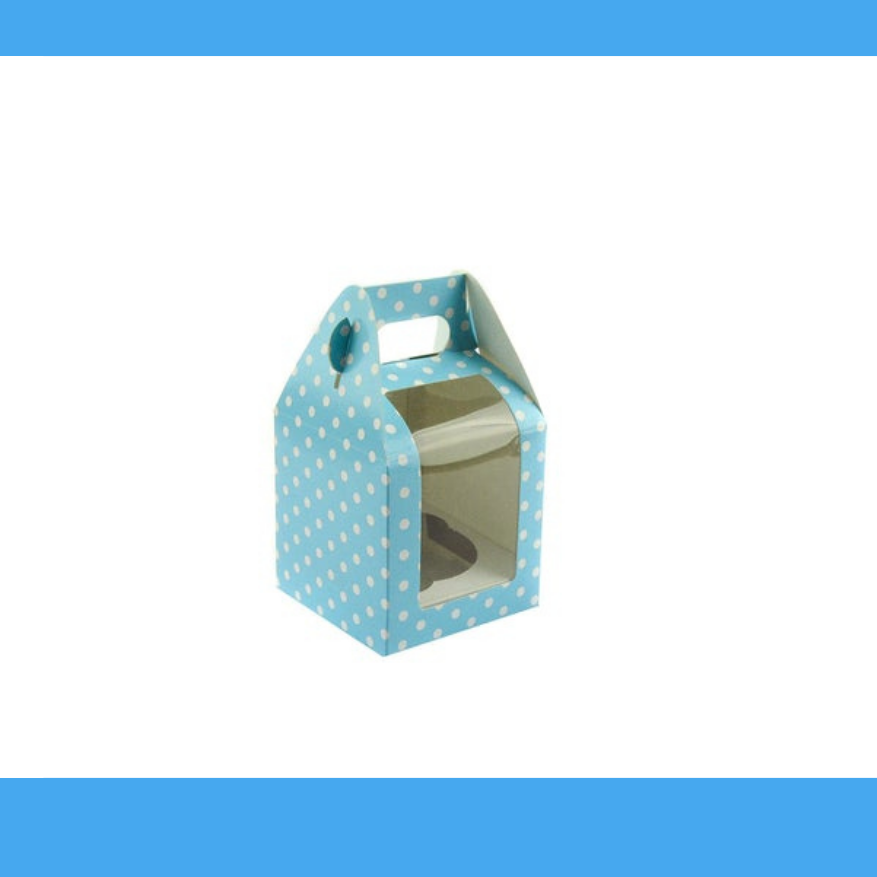Gift Box with Handles with Recycled Material -Light Blue or PolkaDot Color